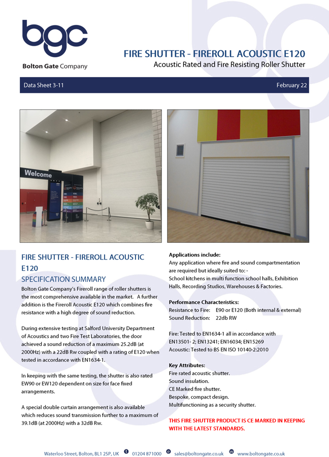 Fire Shutter – Fireroll Acoustic E120 Brochure