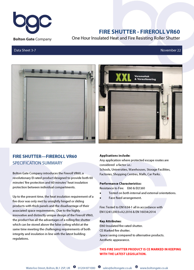 Fireroll  VR60 Insulated Rolling Fire Shutters Brochure