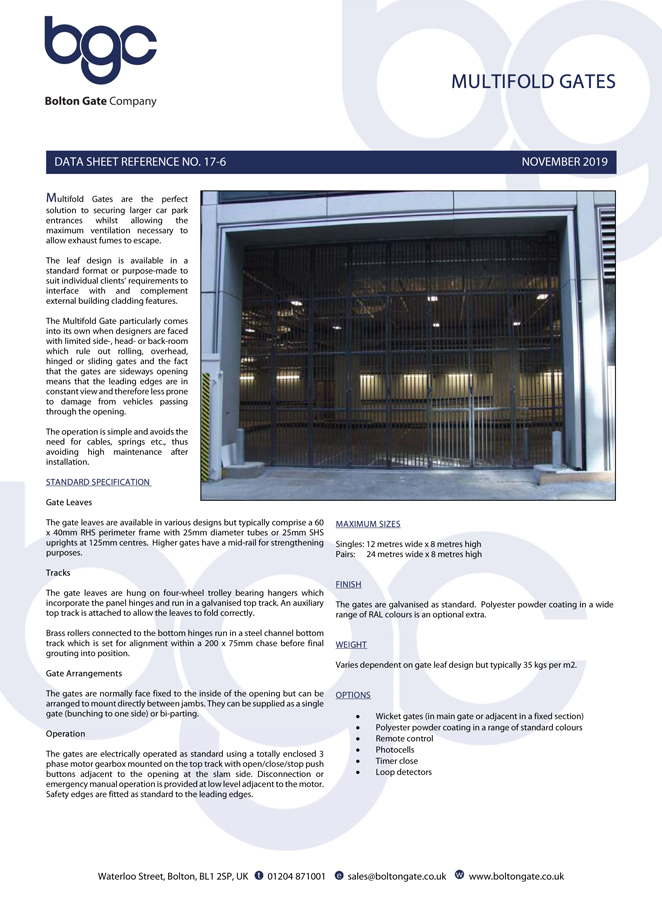 Multifold Gates data sheet Brochure
